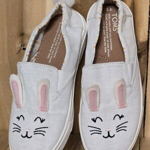 TOM'S Girls Sz 2 Classic Bunny Face Jersey Alpargata Shoes Sneakers Flats Youth